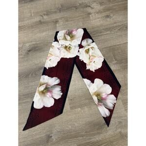 Ted Baker Navy Burgundy Floral Long Scarf 70”X10”